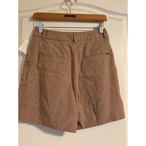 AllSaints Deri Lyn Shorts Mushroom Brown Lyocell Linen Pleated High Waist US 2 - Picture 2 of 7
